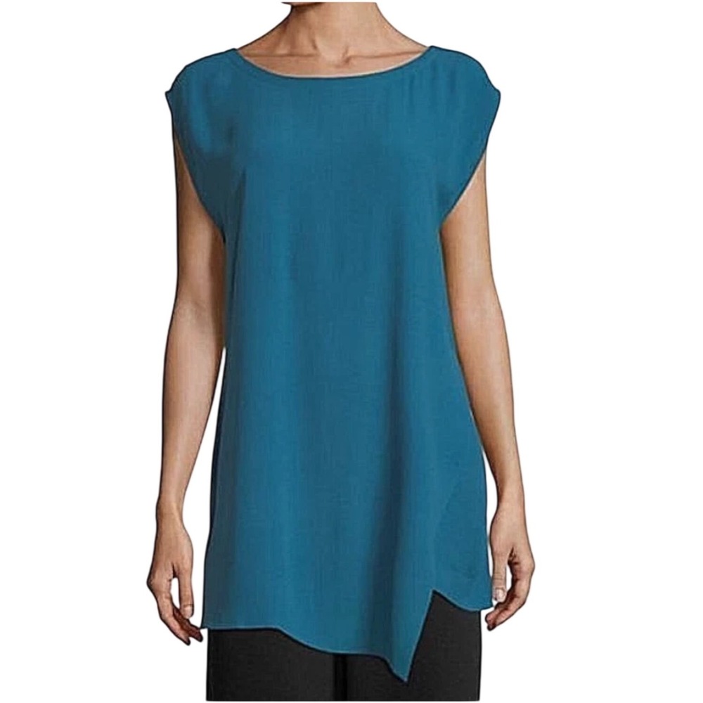 NWT EILEEN FISHER Nile Silk Georgette Crepe Scoop Neck Tunic Size P-S